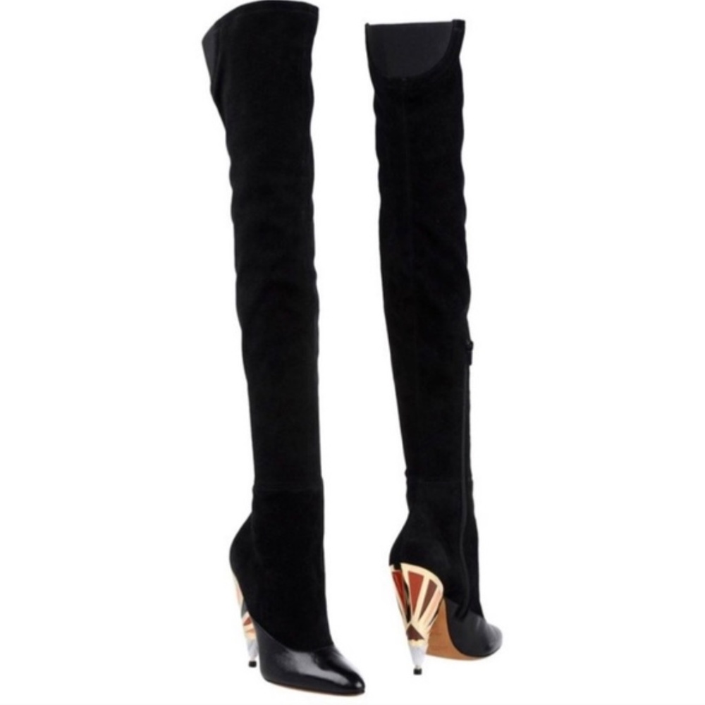 GIVENCHY Suede and Leather Over the knee Boots with Cone Enamel Heel Size 8.5 - Picture 11 of 11